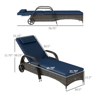 Sdraio Reclinabili Blu Scuro con Cuscino, Braccioli e Ruote per Bordo Piscina e Applicazioni in Piscina - Product Image 3