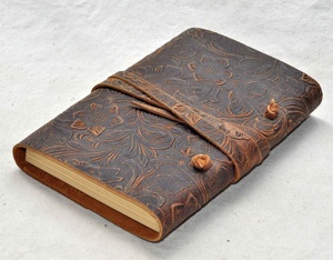 Flower Embossed Leather Journal, Notebook Antique Handmade Kraft Paper Leather <b>Diary</b> Best Gift Journal for Men Women - Product Image 2