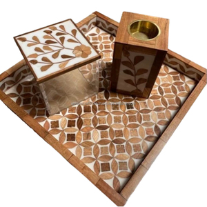 Handcrafted star shape bone inlay display tray set with layered floral design luxury handmade decor accent - Product Image 6