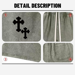 Nouveaux shorts streetwear décontractés pour hommes en coton épais, avec cordon de serrage sur le devant, couleur unie, style hip-hop, anti-UV, personnalisés, effet vintage délavé - Product Image 5