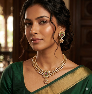 Elegante conjunto de collar floral con esmeraldas y rubíes chapado en oro y pendientes a juego para regalos festivos de boda para mujeres. - Product Image 2