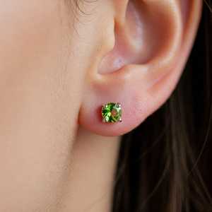 925 Sterling <b>Silver</b> Peridot <b>Stud</b> Earrings August Birthstone Minimalist Gemstone Jewelry Gift For Women - Product Image 3