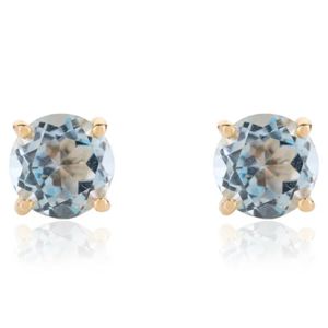14K White Gold Round Blue Topaz Prong Set Solitaire Stud Earrings - Product Image 2