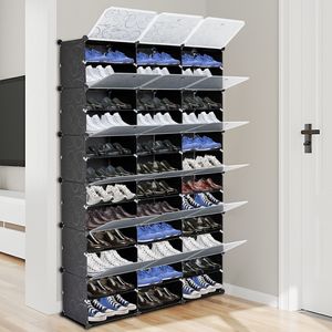 Portascarpe portatile a 12 livelli da 72 paia Organizer 36 griglie portaoggetti a scaffale a torre con tacco espandibile stivali pantofole nere - Product Image 1