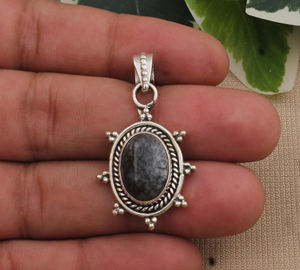 Colgante de Jaspe Oceánico Natural, Plata de Ley 925, Chapado en Platino, Collar de Piedra, Patrón Único Vintage, Joyería Artesanal Unisex - Product Image 4