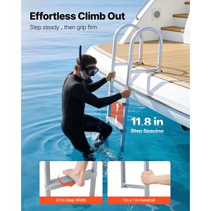 Scaletta a 4 Gradini in Lega di Alluminio per Pontone, con Gradini Larghi Antiscivolo in PP, Capacità di Carico 227 kg, Accessorio Rimovibile per Nuoto - Product Image 4