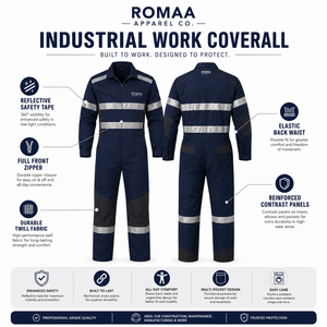 Navy Blue Black Hi Vis Industrial <b>Waterproof</b> Unisex <b>Work</b> Coverall Heavy Duty Spandex Mechanic Overall Reflective Tape Reinforced - Product Image 5