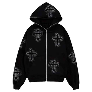 เสื้อฮู้ดดี้ประดับเพชรจากโรงงานโดยตรง เสื้อสตรีทแวร์สั่งทำได้ รับผลิตแบรนด์ส่วนตัว (OEM) ขายส่งจำนวนมาก ผู้ส่งออก - Product Image 4
