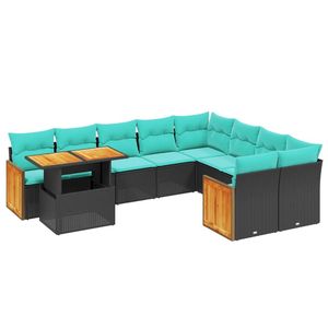 Set divano da 10 pezzi in Poly Rattan nero con cuscini elegante collezione di mobili da esterno - Product Image 2