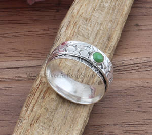 Anillo Giratorio Antiestrés de Plata de Ley 925 con Jade Verde Natural, Joyería de Meditación Boho Unisex, Venta al por Mayor - Product Image 1
