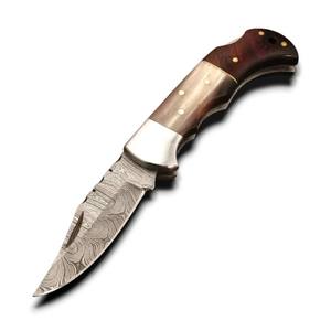 Couteau pliant élégant à lame Damas, manche en corne de taureau et bois de rose, Premium EDC, pour camping, chasse, tactique, professionnel, vente en gros, OEM - Product Image 1