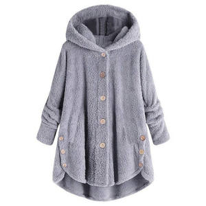 Abrigo de peluche de felpa con capucha de gran tamaño para mujer, chaqueta de ráfaga suave abotonada para Otoño Invierno, prendas de vestir cálidas sueltas en tallas - Product Image 1