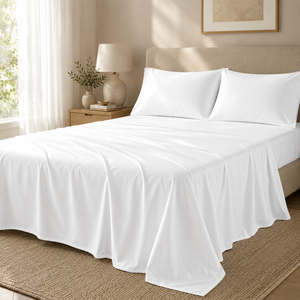 Premium 300 Thread Count White Cotton <b>Satin</b> Bedsheet Smooth Plain Weave Luxury Hotel Quality | Soft Durable Comfortable Bedding - Product Image 4
