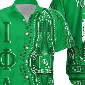 Camisa Hawaiana Personalizada Iota Phi Lambda, Verde Esmeralda, Estampado Dashiki, Manga Corta, Abotonada, Ropa Casual de Verano - Product Image 6