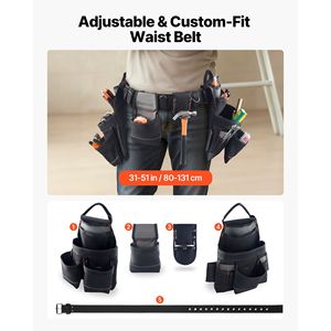 Cintura Porta Attrezzi Professionale a 18 Tasche per Uomo, Cintura Regolabile Resistente con Borsa Staccabile per Elettricisti, Logo in Gomma - Product Image 3