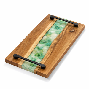 Bandeja de Madera Premium con Incrustaciones de Resina Marrón y Asas Metálicas, Bandeja de Servir de Madera de Acacia, Nueva Llegada, Gran Venta - Product Image 6