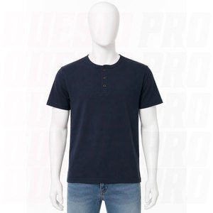 เสื้อยืดเฮนลีย์แขนสั้นสีน้ำเงินกรมท่าสำหรับผู้ชาย ผ้าฝ้าย 100% ทรงปกติ สีพื้น ผ้าเจอร์ซีย์ถัก คอโอ แบบเรียบ - Product Image 3