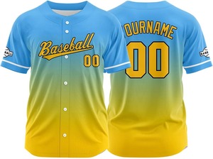 Maillot de baseball personnalisé pour homme, manches courtes, sublimation dégradée jaune marine, polyester respirant, uniforme avec logo et numéros - Product Image 5