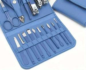 Kit professionnel de coupe-ongles bleu pour manucure et pédicure, avec outils en acier inoxydable, ciseaux, pince, repousse-cuticules, lime à ongles, 16 pièces - Product Image 3