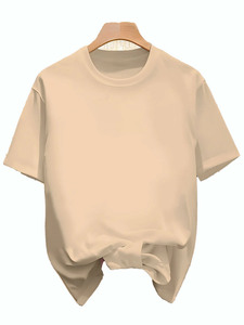 T-shirt rouge à manches courtes et col rond pour homme, 100 % coton, coupe oversize, couleur unie, en jersey tricoté, tissu respirant, teint uni, ODM - Product Image 2