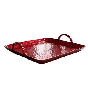 Bandeja de servicio roja de Metal martillado, utensilios de cocina, utensilios de Bar, hogar, Hotel, restaurante, bandejas decorativas para frutas y Chocolate con asas - Product Image 1