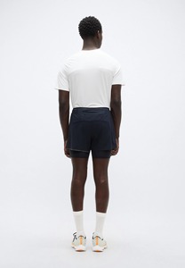 Shorts de course pour homme, bleu marine uni, double couche, taille élastique, séchage rapide, style sportif, longueur courte, en polyester tricoté - Product Image 3