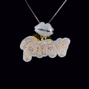 Collier pendentif TASHNIM Hiphop VVS Moissanite Diamant en Argent 925 Plaqué Or Rose 14K avec Micro-Inserion Lettre Lèvres Patty - Product Image 1