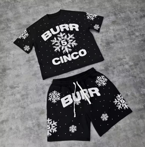 Ensemble short et t-shirt pour homme, effet délavé personnalisé, style streetwear oversize, tenue 2 pièces - Product Image 3