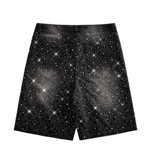 Shorts de Mezclilla Negros con Pedrería Personalizados para Hombre, Jeans Brillantes de Lujo, Estilo Urbano, Holgados, Moda de Verano, OEM, ODM, Venta al Por Mayor - Product Image 2