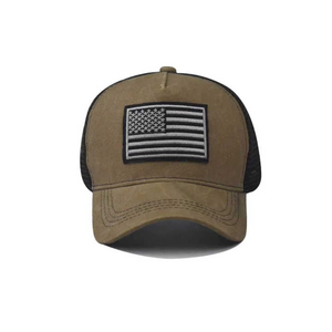 Casquette de camionneur unisexe avec broderie drapeau américain, dos en maille vert olive, ajustement réglable, chapeau décontracté pour le printemps et l'été - Product Image 2