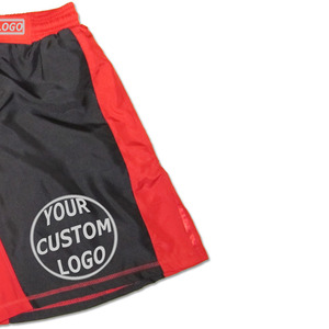 Shorts de boxe personnalisés avec logo, noir et rouge, taille élastique, respirants, pour entraînement MMA, vêtements de combat, toutes saisons, en polyester - Product Image 2