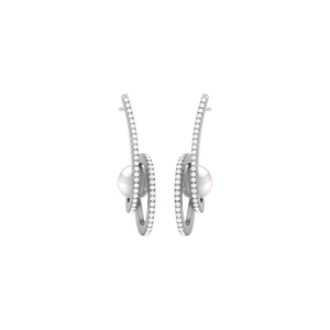 Luminous Pearl Enclosed In Paved CZ Spiral Loop Stud Earrings 14k Gold Over 925 Sterling Silver Modern Fine Jewelry For Women - Product Image 5