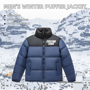 WARPRO INDUSTRY <b>Men's</b> Autumn Hooded Puffer Jacket Solid Navy <b>Blue</b> Stand Collar Zipper Closure Windproof Breathable Quick Dry - Product Image 3