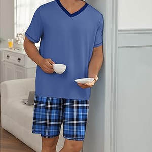 Ensembles de pyjama pour hommes, shorts, ensembles de pyjama à manches courtes, vêtements de détente légers avec poches, vêtements de nuit doux et respirants pour l'été - Product Image 3