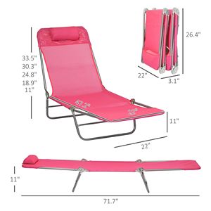 Set di 2 Sdraio Pieghevoli con Schienale Reclinabile, Seduta in Rete Traspirante e Poggiatesta per Prendere il Sole a Piscina e in Spiaggia - Product Image 3