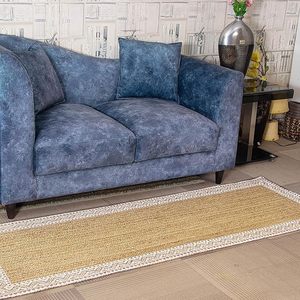 Tapis en jute tissé 2,6 x 6 pieds, blanc, à bordure imprimée, résistant aux taches, à poils longs, idéal pour couloir, salon, voyage - Vente chaude - Product Image 6