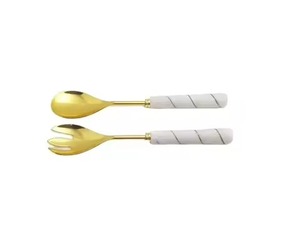 Luxury Gold <b>Mirror</b> Polish Metal Salad Serving Set With Wooden Handle for Dining <b>Table</b> and Kitchen Serving Purpose - Product Image 3