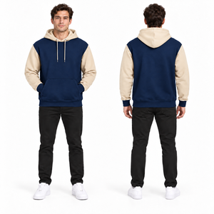 Sweat-shirt à capuche pour homme, bleu et blanc, en polyester/coton, molletonné, coupe classique, avec poche, vêtement d'hiver, séchage rapide - Product Image 6