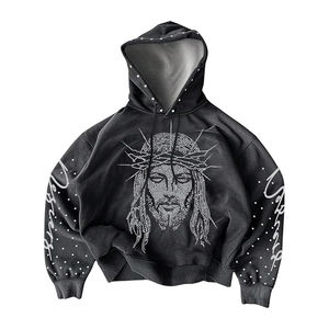 Sweat à capuche homme en coton et polyester avec strass irisés, effet cristal changeant de couleur, cordon de serrage - Product Image 1