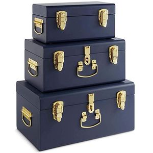 Minimalist White Iron <b>Storage</b> Trunk with Gold Hardware Heavy Duty Decorative Keepsake <b>Box</b> Trousseau Chest Organizer - Product Image 2