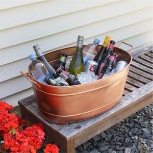 Wholesale Hammered Stainless Steel Ice Bucket Large Oval Wine Beer Beverage Tub <b>Drinks</b> Cooler with Handles for Party Catering - Product Image 6