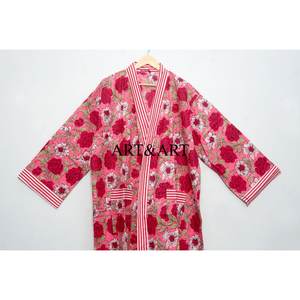 Kimono de algodón para mujer al por mayor, 100% algodón indio, talla única, transpirable, floral, para primavera/verano, ropa de baño, bata elegante para damas de honor - Product Image 2