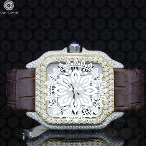 Reloj Mecánico Rectangular de Lujo para Hombre Charm Jewels con Caja Incrustada de Diamantes y Correa de Cuero, Esfera Analógica de 38 mm - Product Image 1