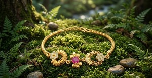 Divyoro <b>Ruby</b> Floral Chain <b>Bracelet</b> 22k Gold Plated Vintage Trendy Orissa Women's Jewelry Engagement Wedding Everyday Wear - Product Image 4