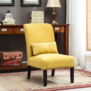 Poltrona Moderna Senza Braccioli in Tessuto Chenille Pisano con Cuscino Giallo per Soggiorno - Product Image 1