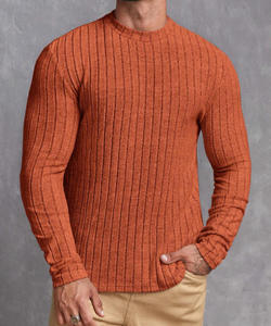 WARPRO INDUSTRY Pull en maille côtelée gris pour homme, 100% coton, anti-rides, respirant, manches longues, motif uni, hiver - Product Image 5