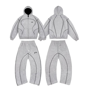 Men's High Street Hip Hop <b>Knitted</b> Thermal Sweatshirt and Sweatpants Casual Streetwear Sports <b>Set</b> - Product Image 1