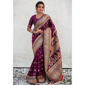 Sari de Lujo Tejido con Seda de Cachemira y Zari, Estilo Pashmina, para Mujer, Ideal para el Invierno - Product Image 1