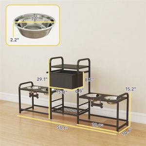 Porta Ciotole per Cani Nero, Supporto per Ciotole e Mangiatoie per Animali Domestici - Product Image 6