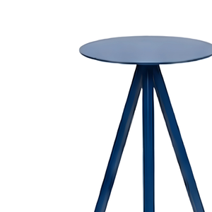 Taburete Moderno de Metal Azul con Base Geométrica en Forma de Pirámide, Asiento Redondo Industrial para Bar, Asiento Contemporáneo para Hogar o Cafetería - Product Image 4